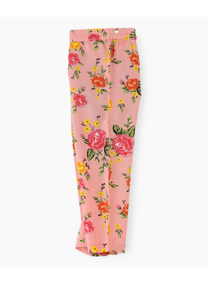 Jelliene Girls Pink Floral Print Woven Trousers - Image 3